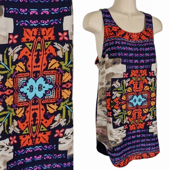 Tt COLLECTION Printed Mixed Media Tunic Sz S - Picture 1 of 13